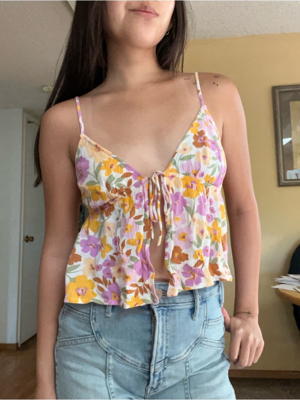 Billabong tie front floral tank top